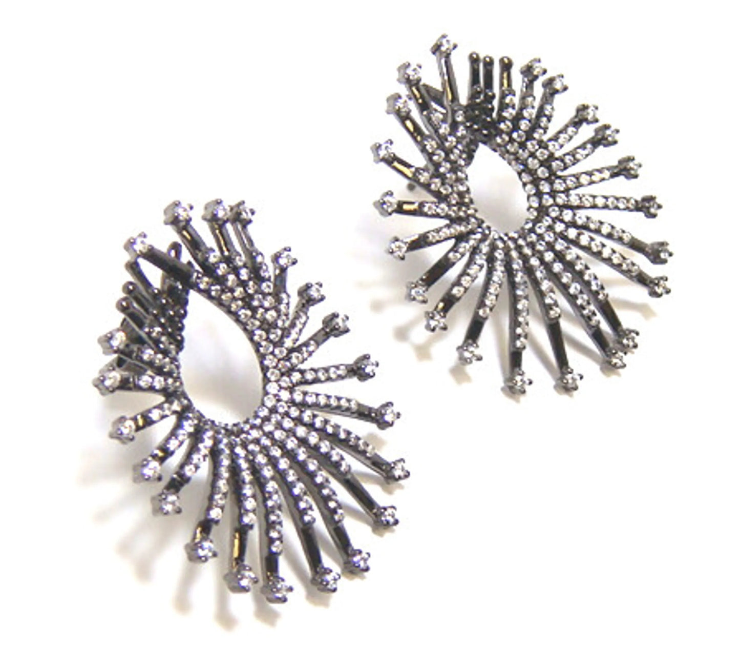 Simulated Pave Diamond Cuff Earrings 925 Sterling Silver, Black Gold