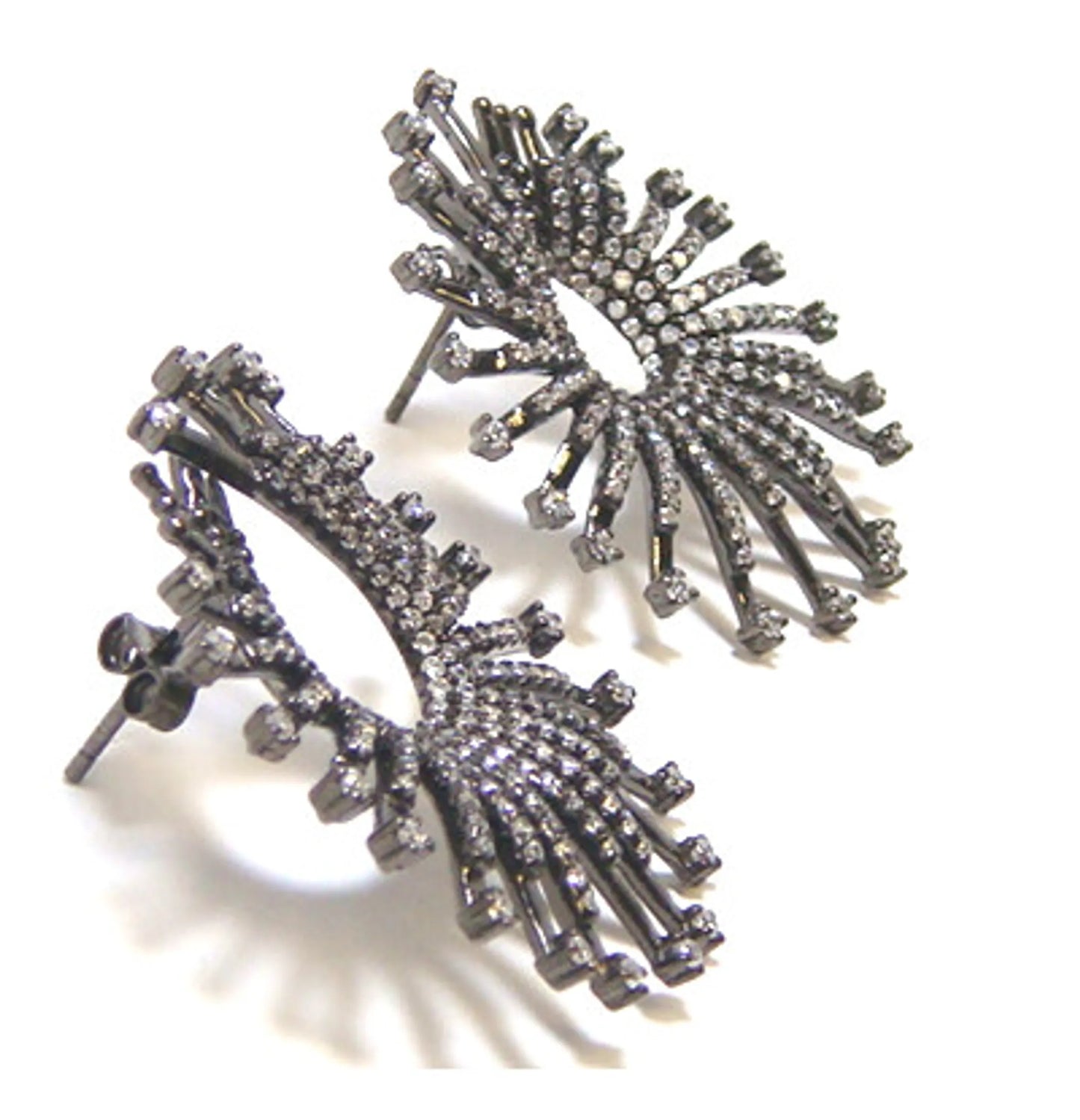 Simulated Pave Diamond Cuff Earrings 925 Sterling Silver, Black Gold