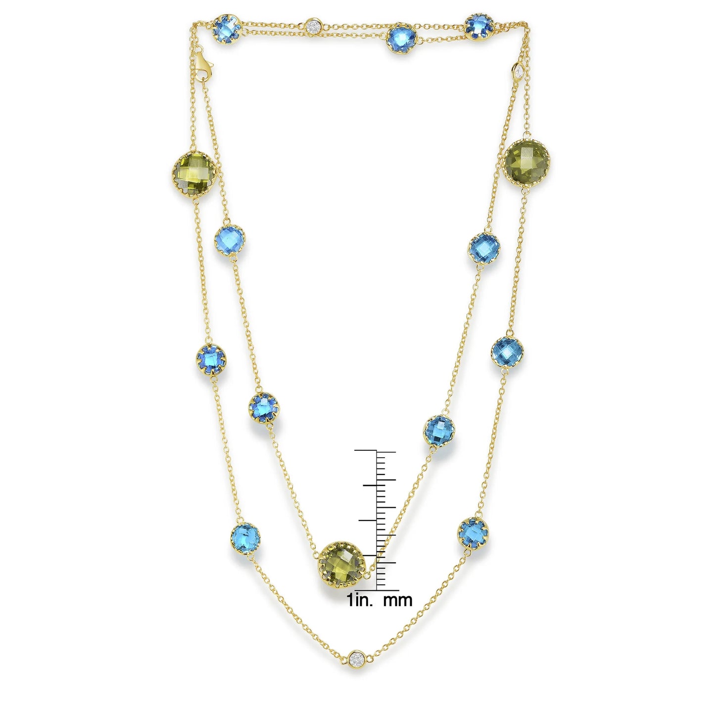 Collette Z Sterling Silver Oil Green and Agave Blue Stones Double Tiered Necklace