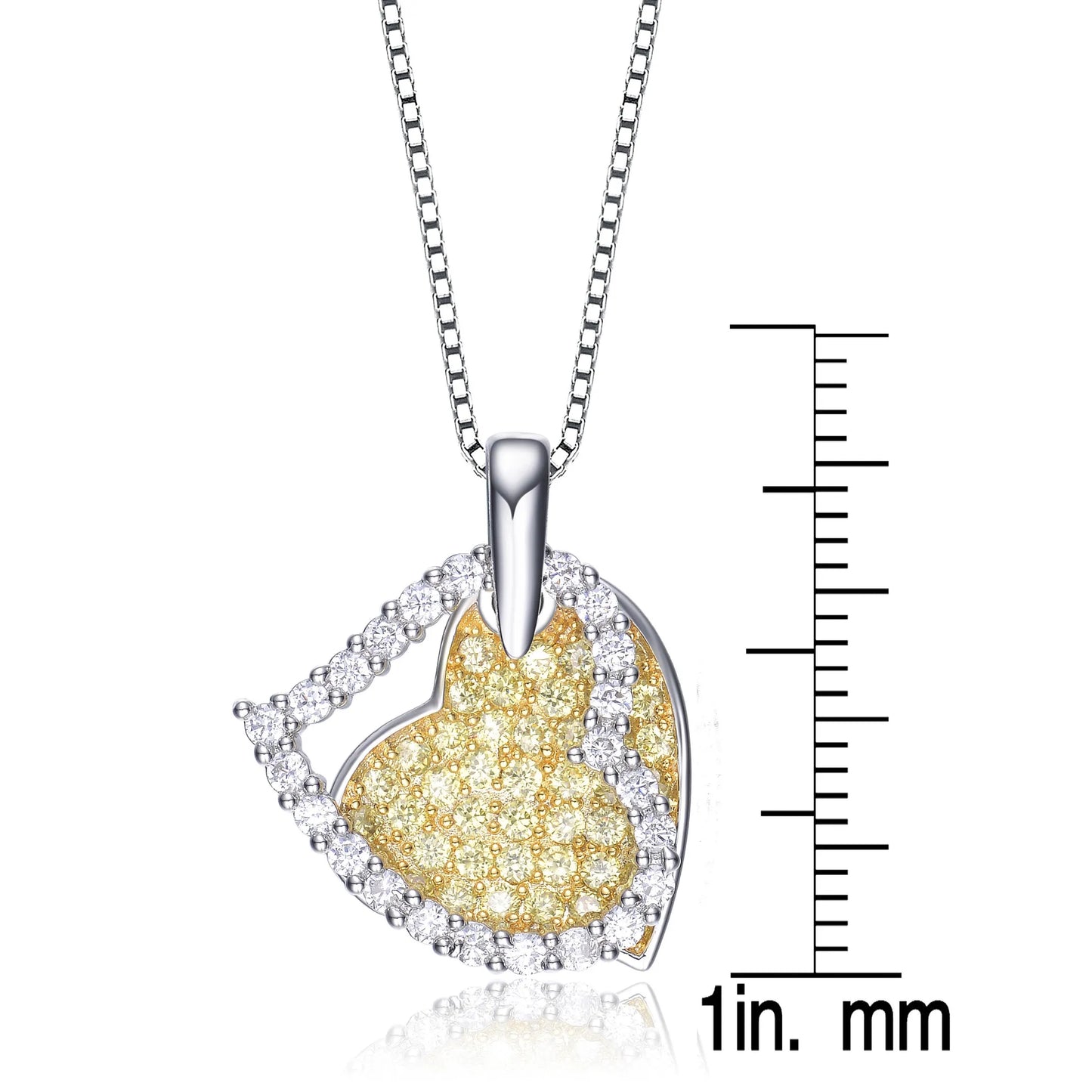 Collette Z Sterling Silver Yellow and White Cubic Zirconia Stones Hearts Pendant
