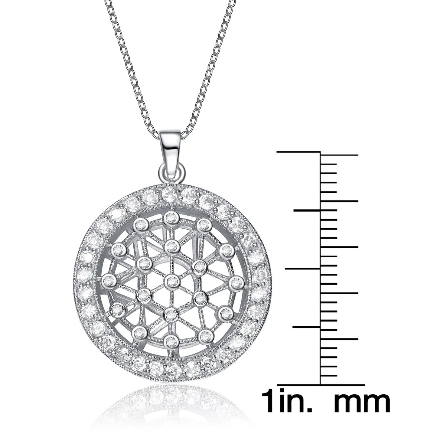 Collette Z Sterling Silver Cubic Zirconia Intricate laser work and Pink and White Cubic Zirconia Pendant