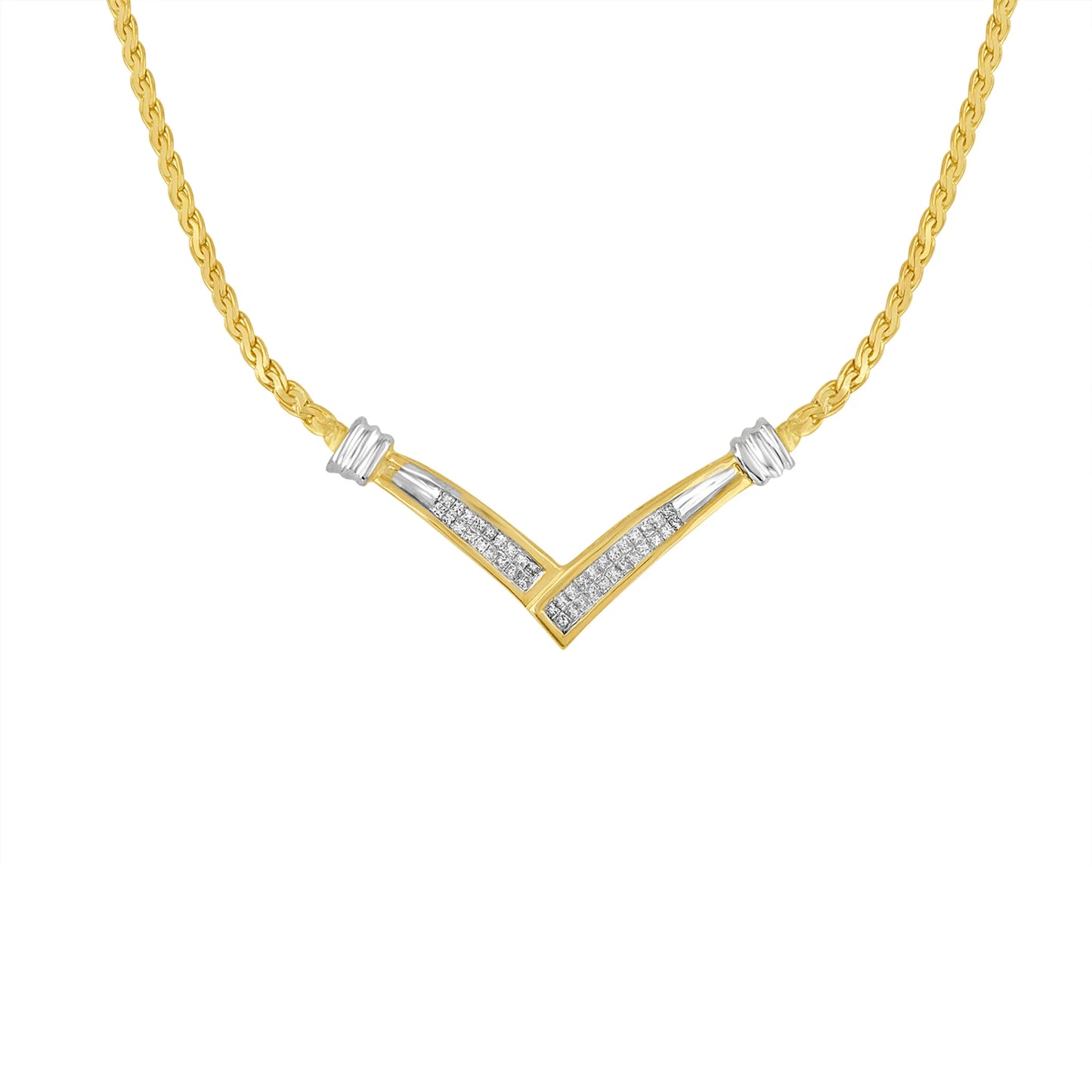 Gold "V" Shape Necklace - Color: White gold