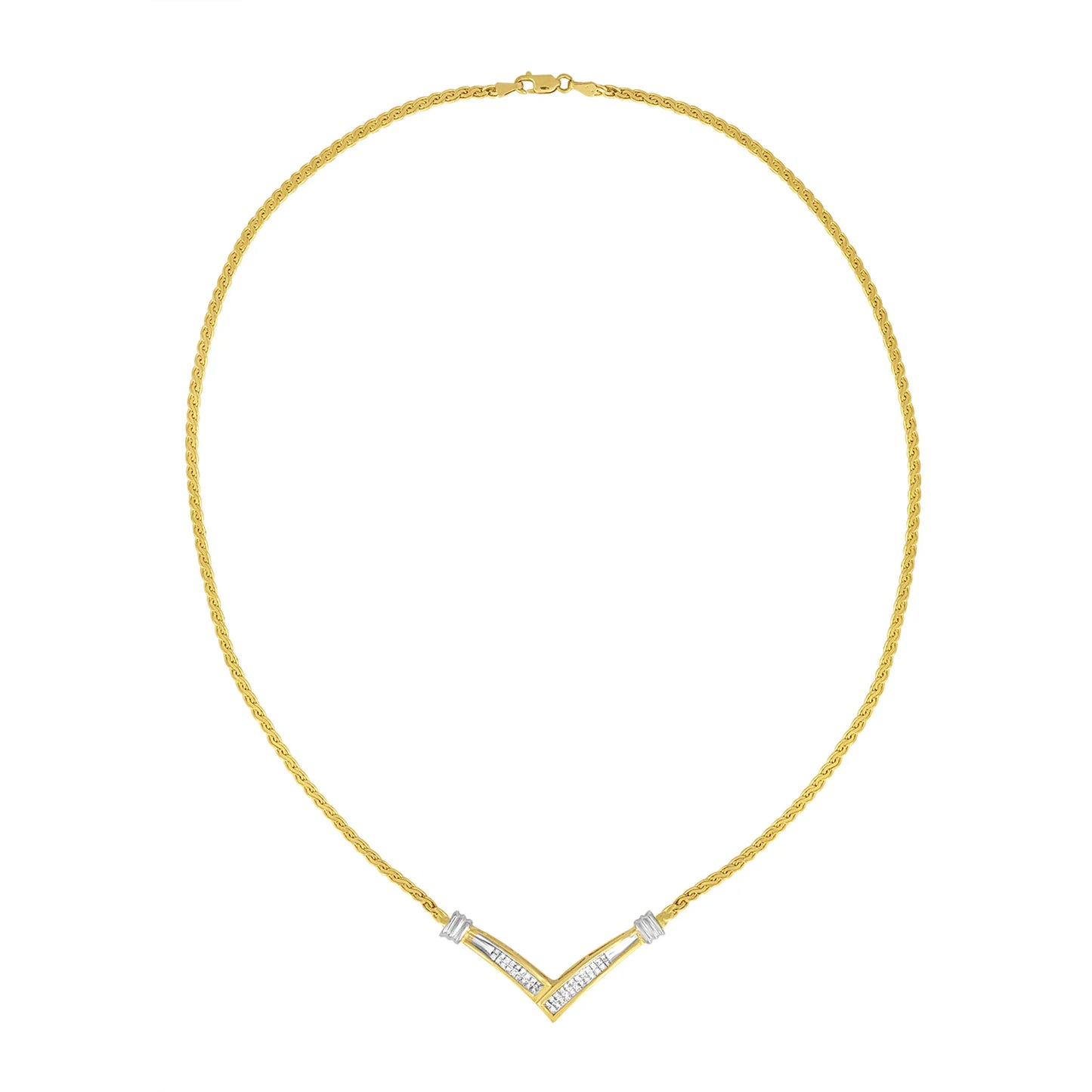 Gold "V" Shape Necklace - Color: White gold
