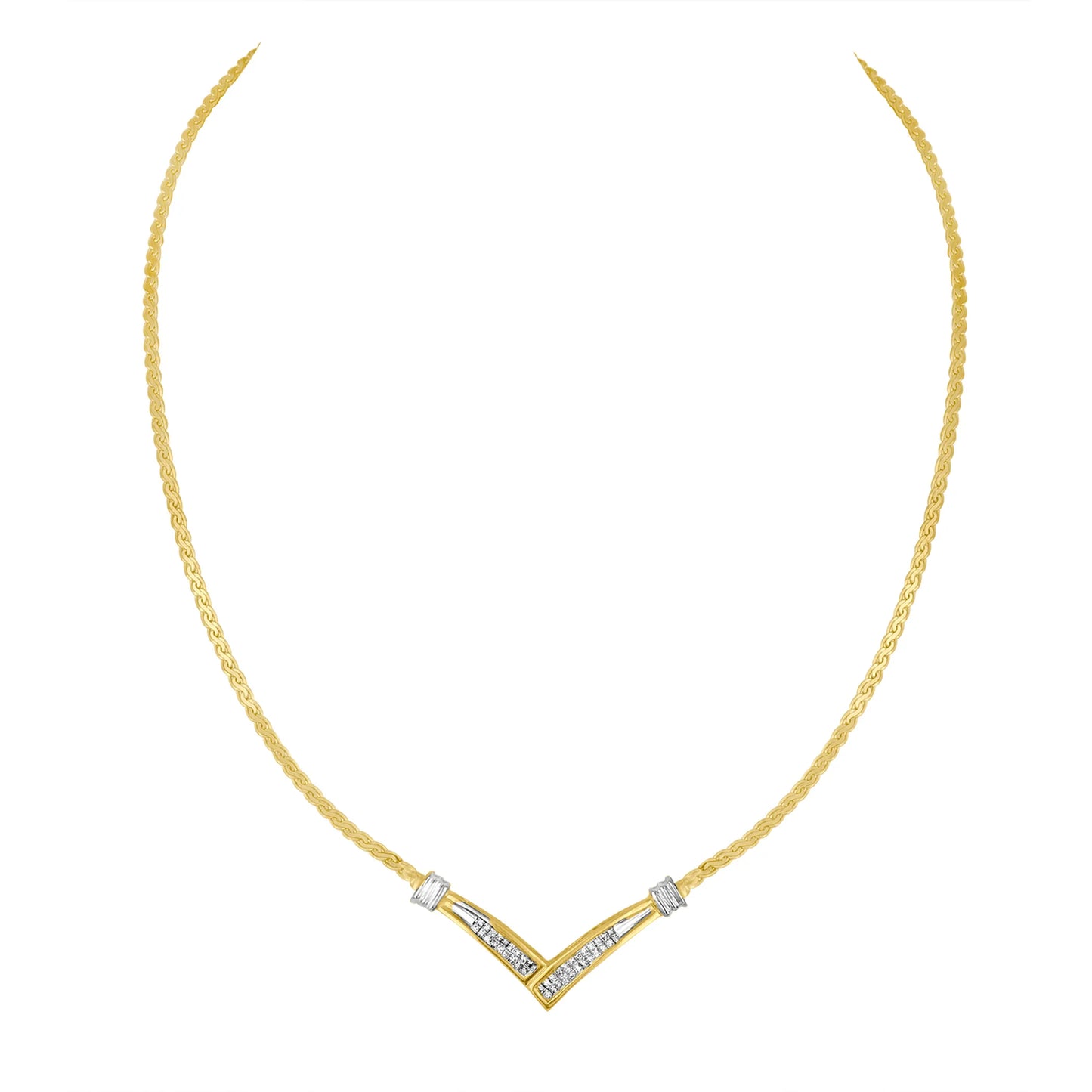 Gold "V" Shape Necklace - Color: White gold