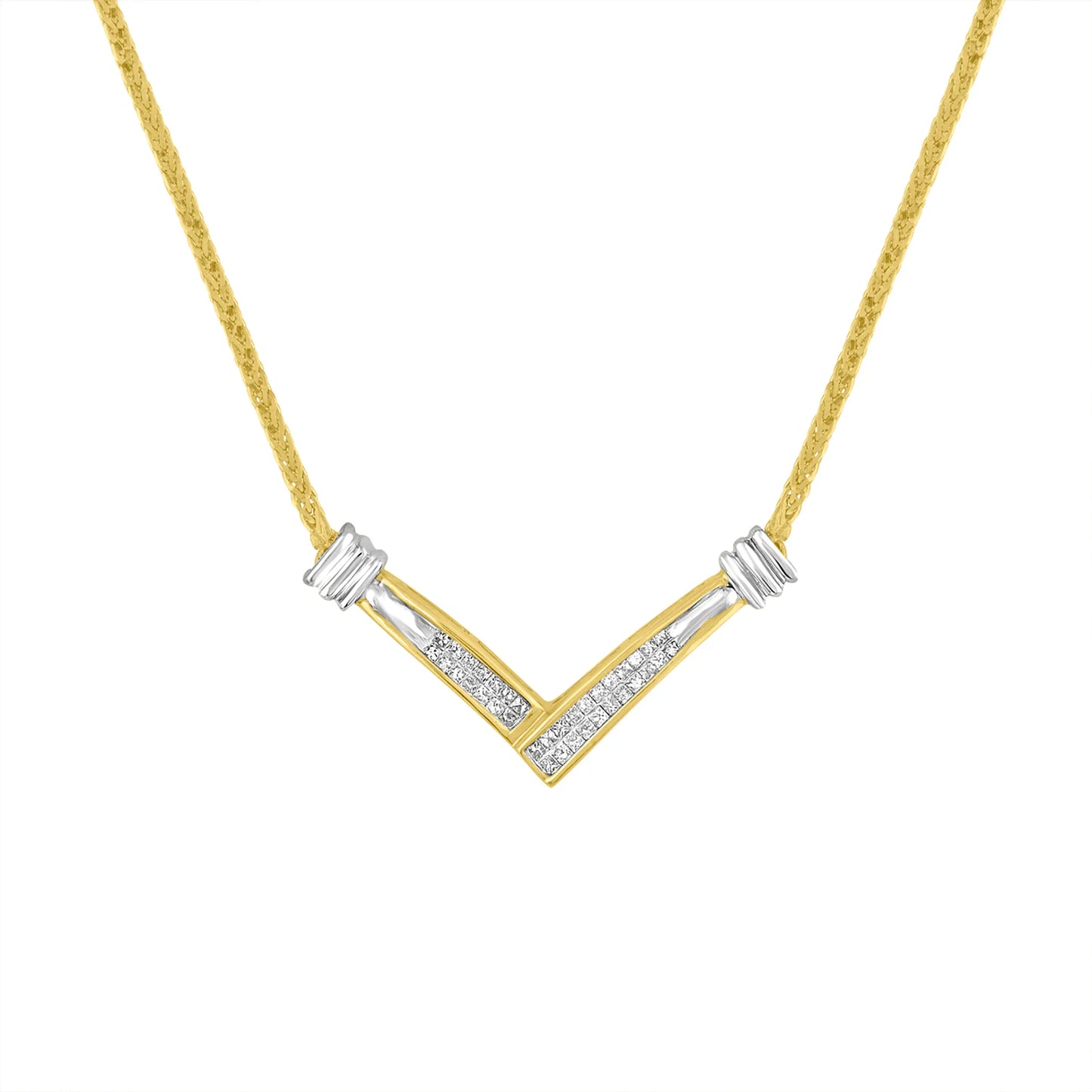 Gold "V" Shape Necklace - Color: White gold
