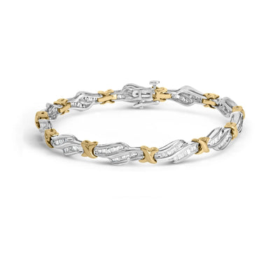 10k Two-Toned Gold 2.00 Cttw Channel Set Baguette-Diamond Weave and
