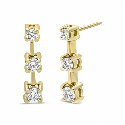 Gold drop earrings with round diamonds