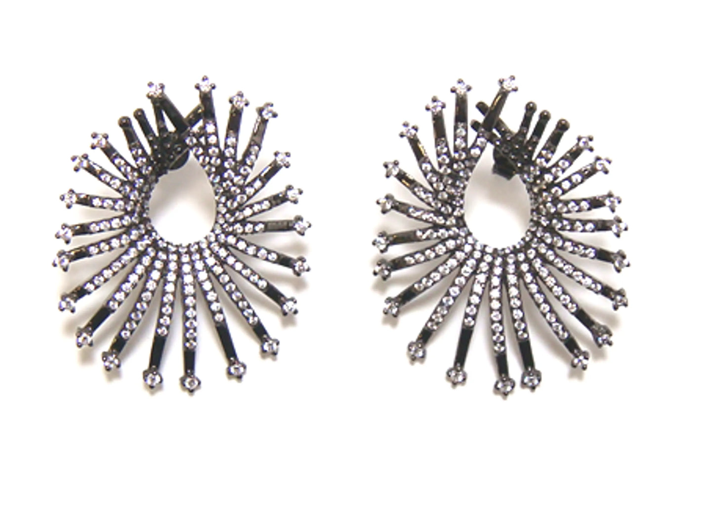 Simulated Pave Diamond Cuff Earrings 925 Sterling Silver, Black Gold