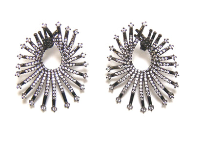 Simulated Pave Diamond Cuff Earrings 925 Sterling Silver, Black Gold