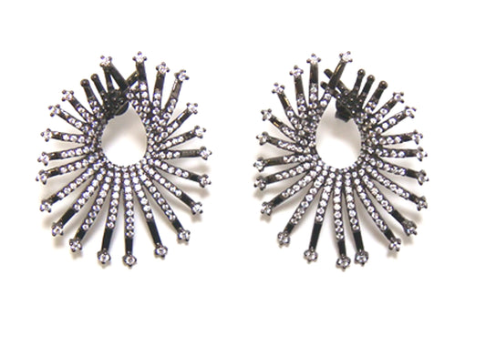 Simulated Pave Diamond Cuff Earrings 925 Sterling Silver, Black Gold