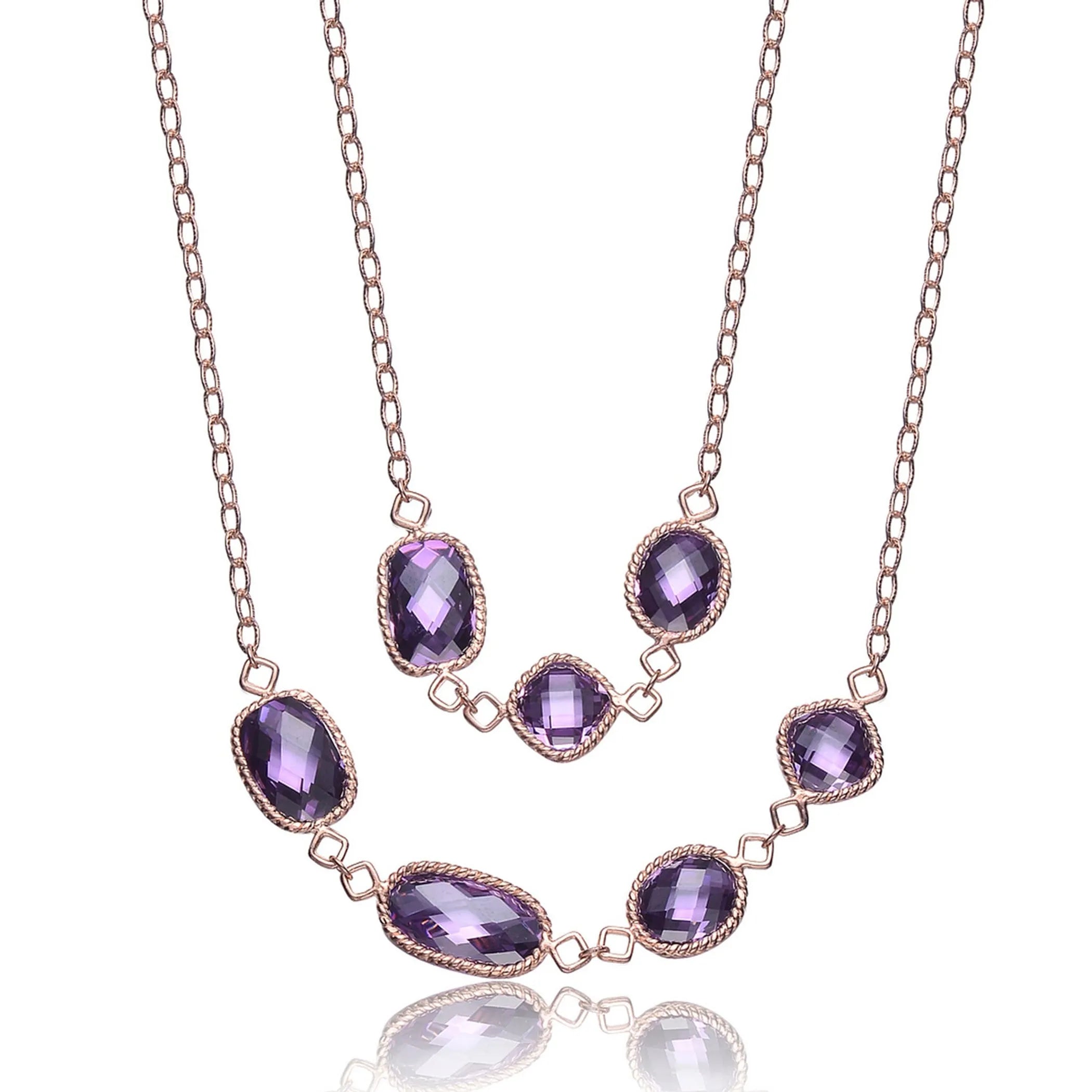Collette Z Rose-plated Sterling Silver Purple Cubic Zirconia Necklace