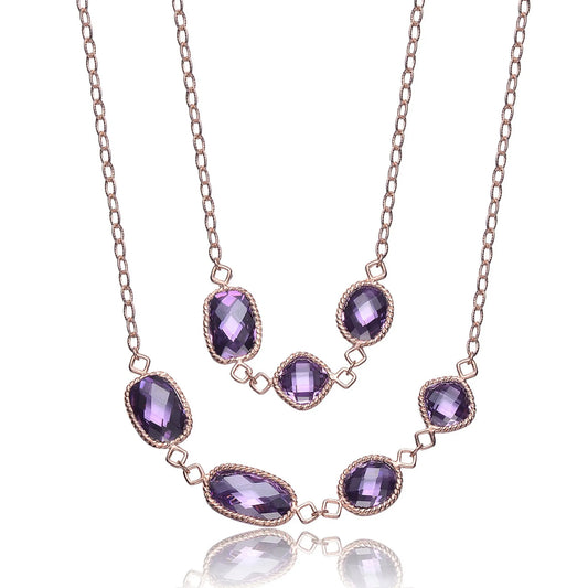Collette Z Rose-plated Sterling Silver Purple Cubic Zirconia Necklace
