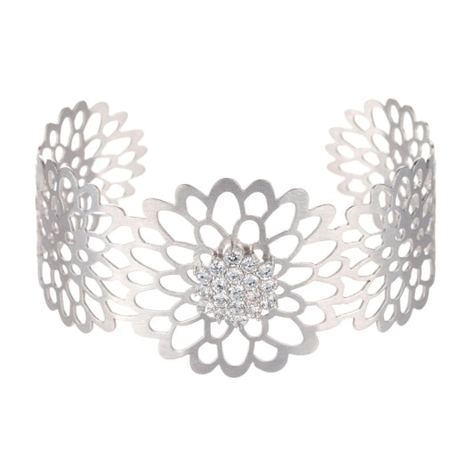 Collette Z Sterling Silver Cubic Zirconia Lace Design Cuff