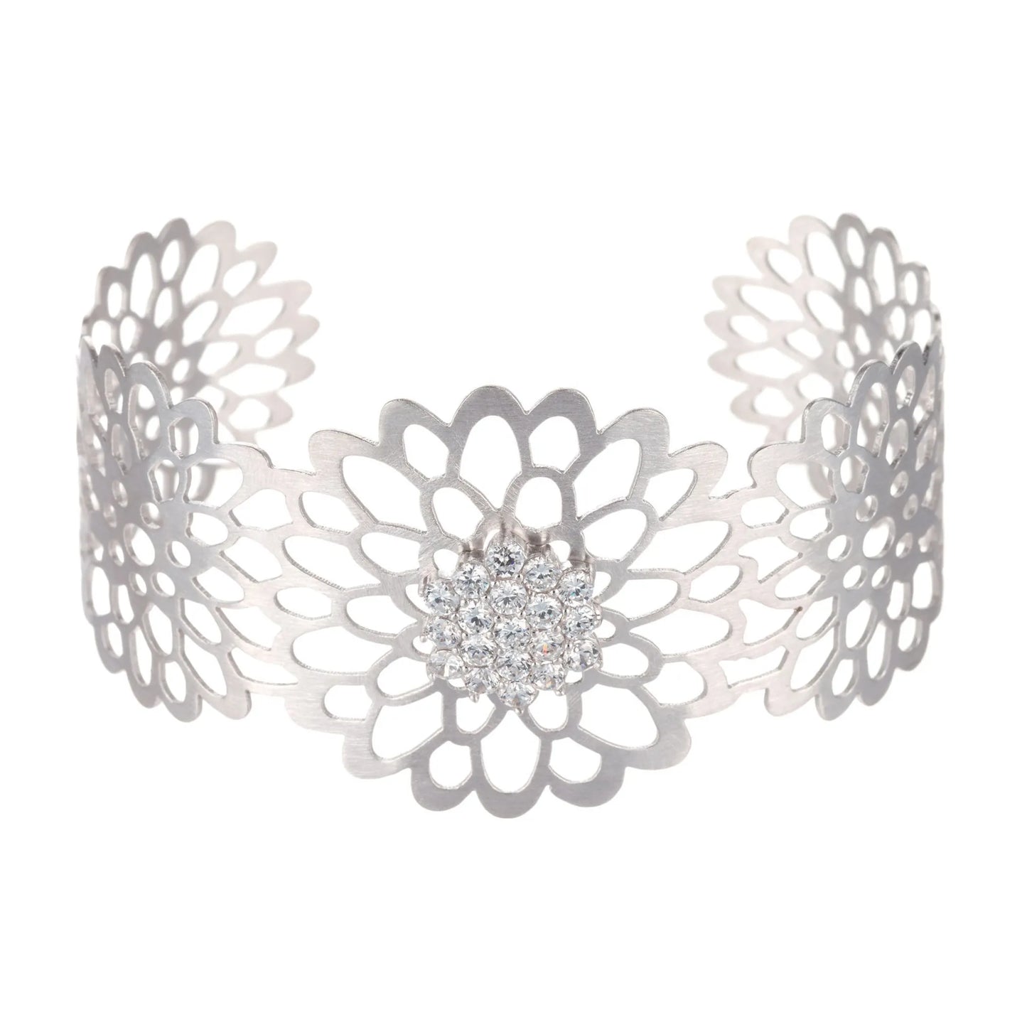 Collette Z Sterling Silver Cubic Zirconia Lace Design Cuff