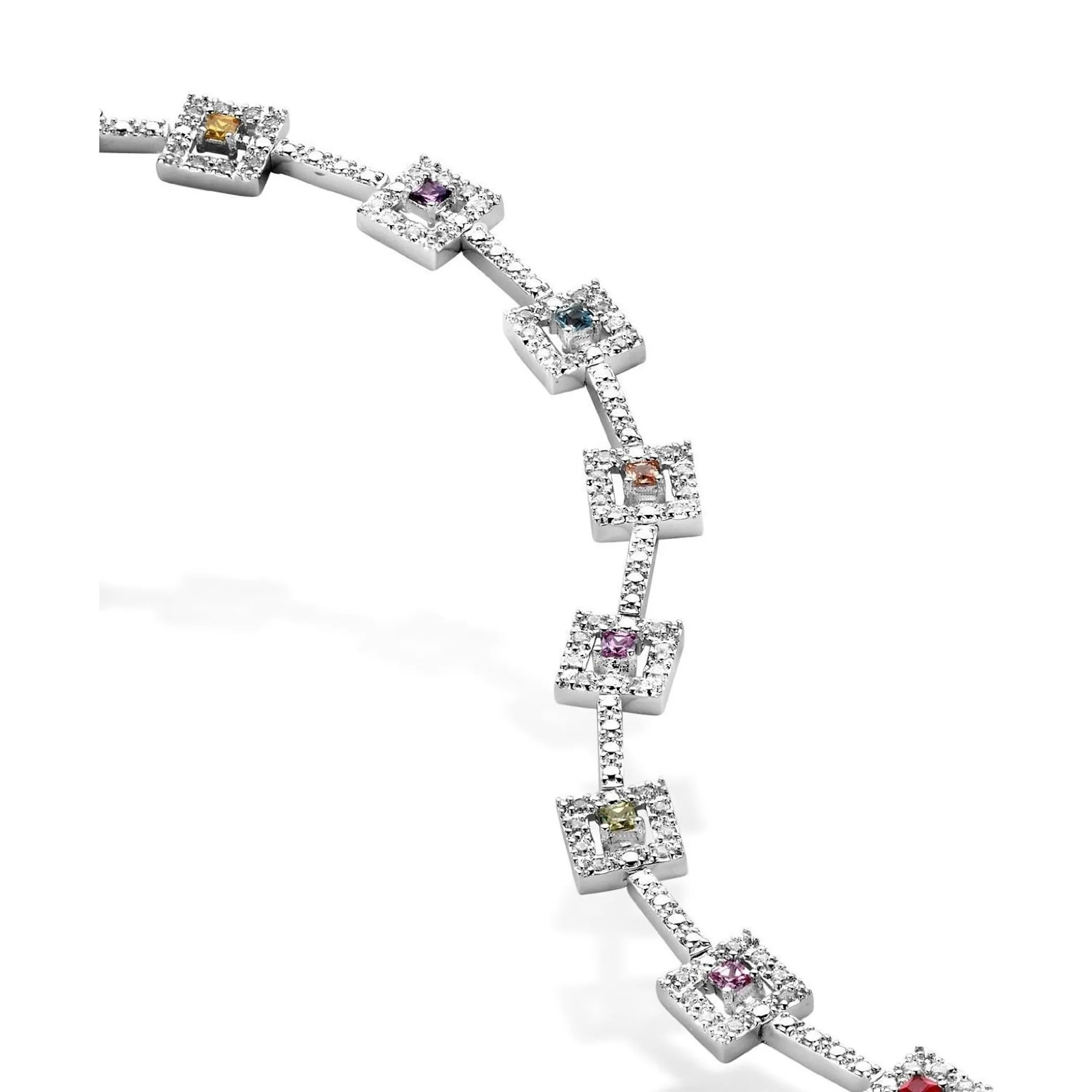 Collette Z Sterling Silver Cubic Zirocnia Framed Square Bracelet