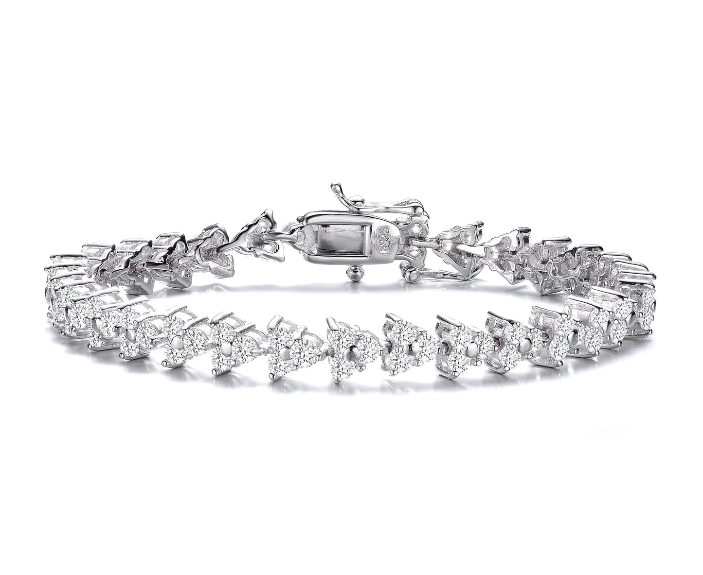 Collette Z Sterling Silver with Rhodium Plated Clear Round Cubic Zirconia 3-Stone Triangular Link Bracelet