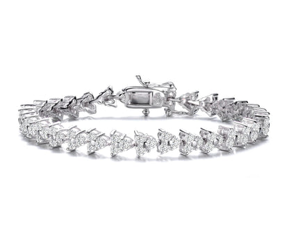 Collette Z Sterling Silver with Rhodium Plated Clear Round Cubic Zirconia 3-Stone Triangular Link Bracelet