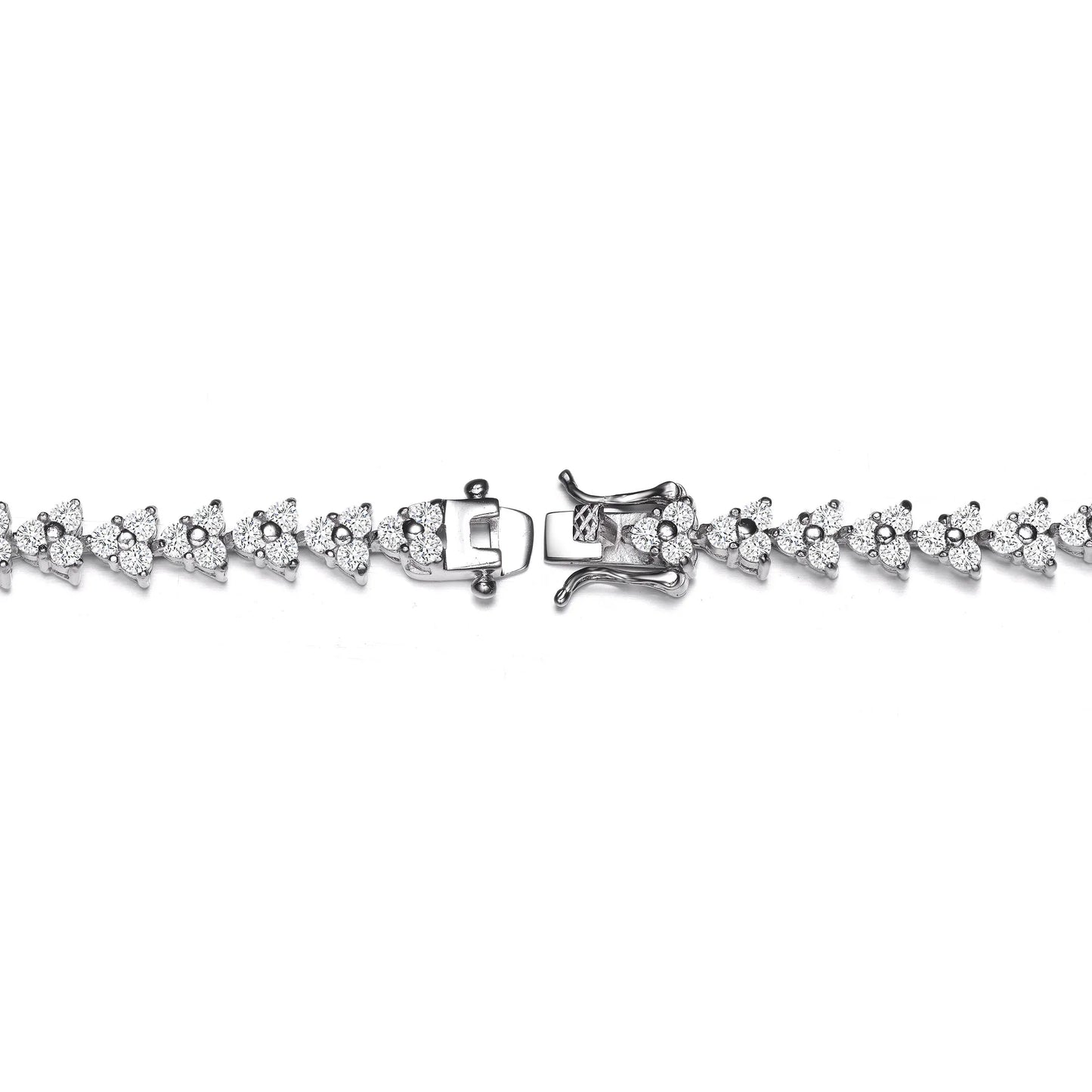 Collette Z Sterling Silver with Rhodium Plated Clear Round Cubic Zirconia 3-Stone Triangular Link Bracelet