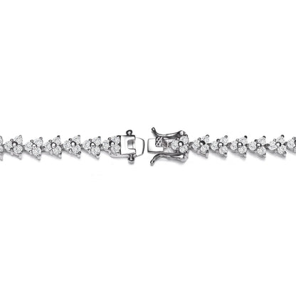 Collette Z Sterling Silver with Rhodium Plated Clear Round Cubic Zirconia 3-Stone Triangular Link Bracelet