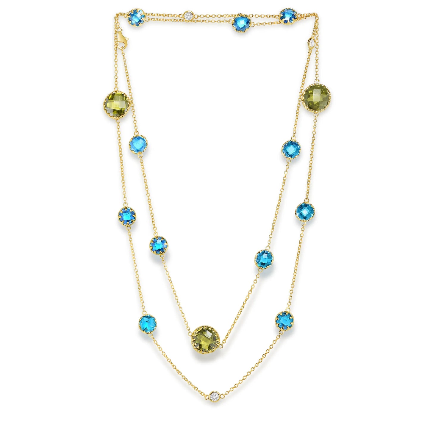 Collette Z Sterling Silver Oil Green and Agave Blue Stones Double Tiered Necklace