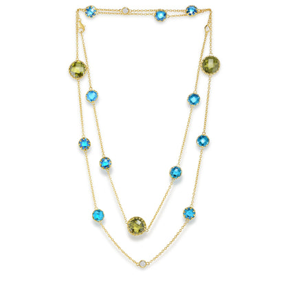 Collette Z Sterling Silver Oil Green and Agave Blue Stones Double Tiered Necklace
