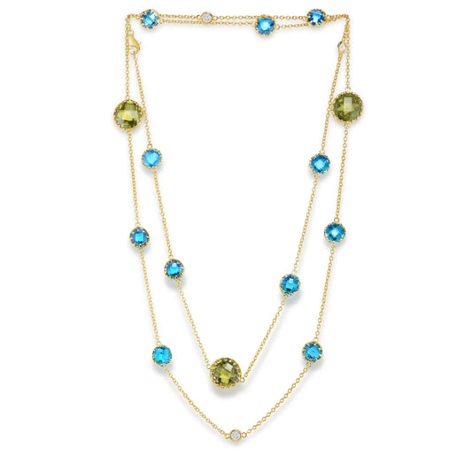 Collette Z Sterling Silver Oil Green and Agave Blue Stones Double Tiered Necklace