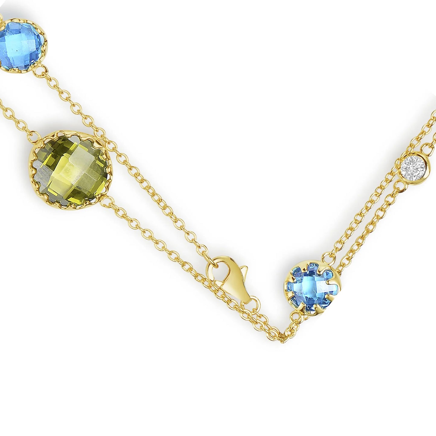 Collette Z Sterling Silver Oil Green and Agave Blue Stones Double Tiered Necklace