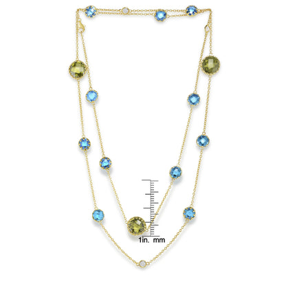 Collette Z Sterling Silver Oil Green and Agave Blue Stones Double Tiered Necklace