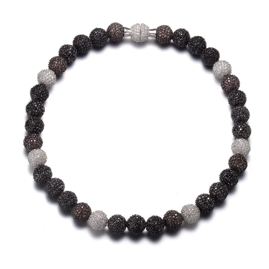 Collette Z Sterling Silver Black and Clear Cubic Zirconia Ball Necklace