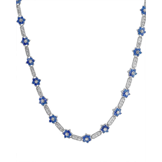 Collette Z Sterling Silver Flower-Shaped Sapphire Cubic Zirconia Necklace