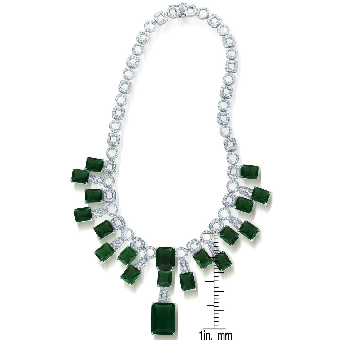 Collette Z C.Z. Sterling Silver Rhodium Plated Heavy Emerald Necklace