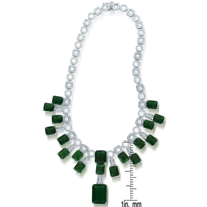 Collette Z C.Z. Sterling Silver Rhodium Plated Heavy Emerald Necklace