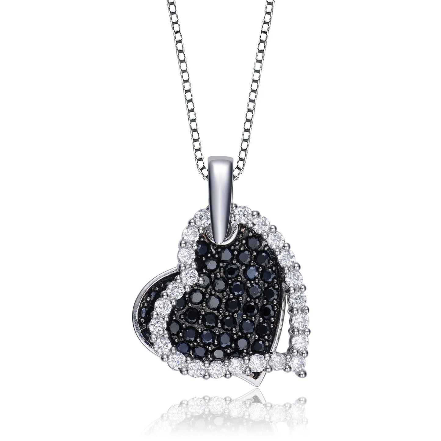 Collette Z Sterling Silver Black and White Cubic Zirconia Stones Hearts Pendant