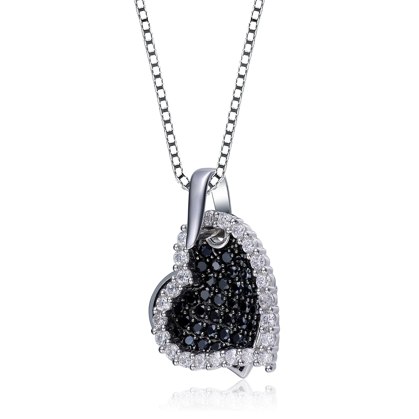 Collette Z Sterling Silver Black and White Cubic Zirconia Stones Hearts Pendant