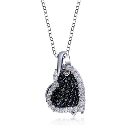 Collette Z Sterling Silver Black and White Cubic Zirconia Stones Hearts Pendant