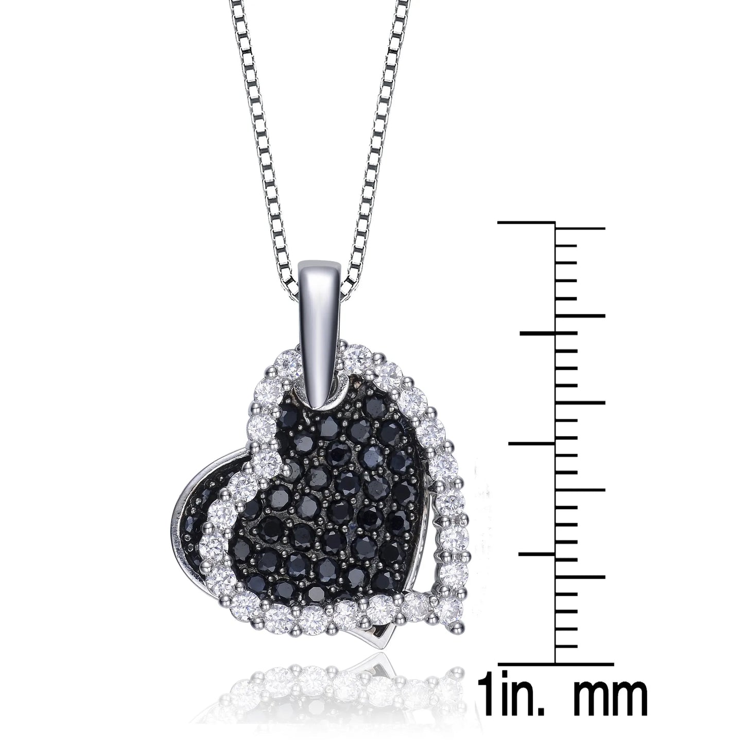 Collette Z Sterling Silver Black and White Cubic Zirconia Stones Hearts Pendant
