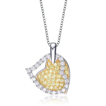 Collette Z Sterling Silver Yellow and White Cubic Zirconia Stones Hearts Pendant