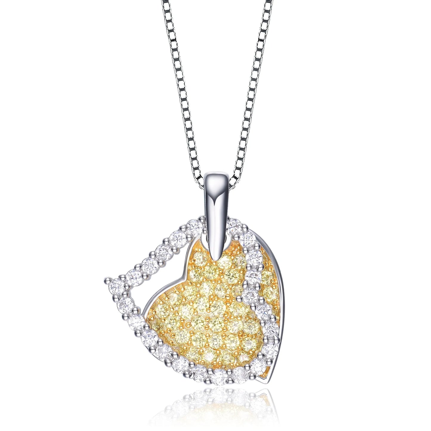 Collette Z Sterling Silver Yellow and White Cubic Zirconia Stones Hearts Pendant