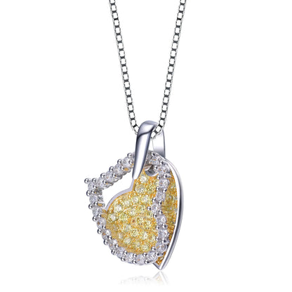 Collette Z Sterling Silver Yellow and White Cubic Zirconia Stones Hearts Pendant