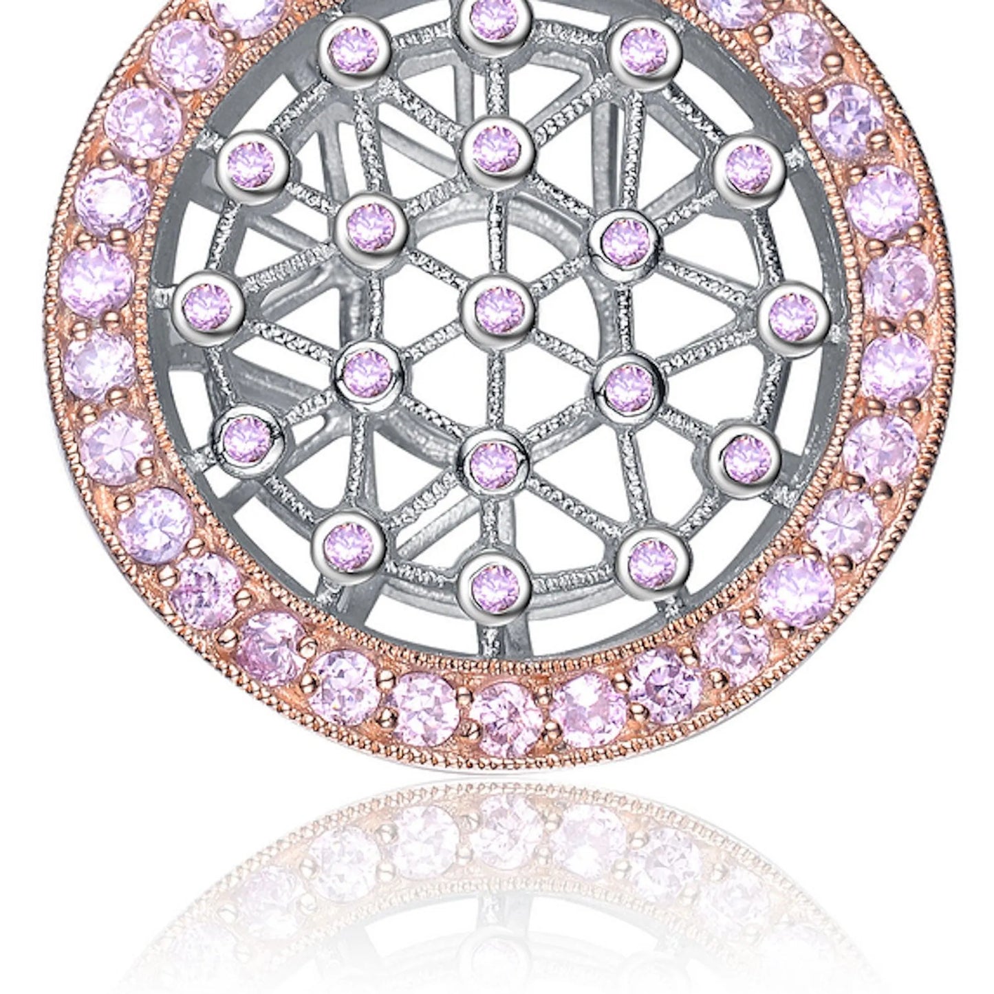 Collette Z Sterling Silver Cubic Zirconia Intricate laser work and Pink and White Cubic Zirconia Pendant