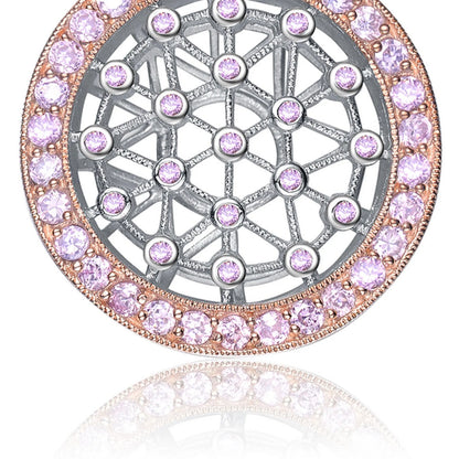 Collette Z Sterling Silver Cubic Zirconia Intricate laser work and Pink and White Cubic Zirconia Pendant