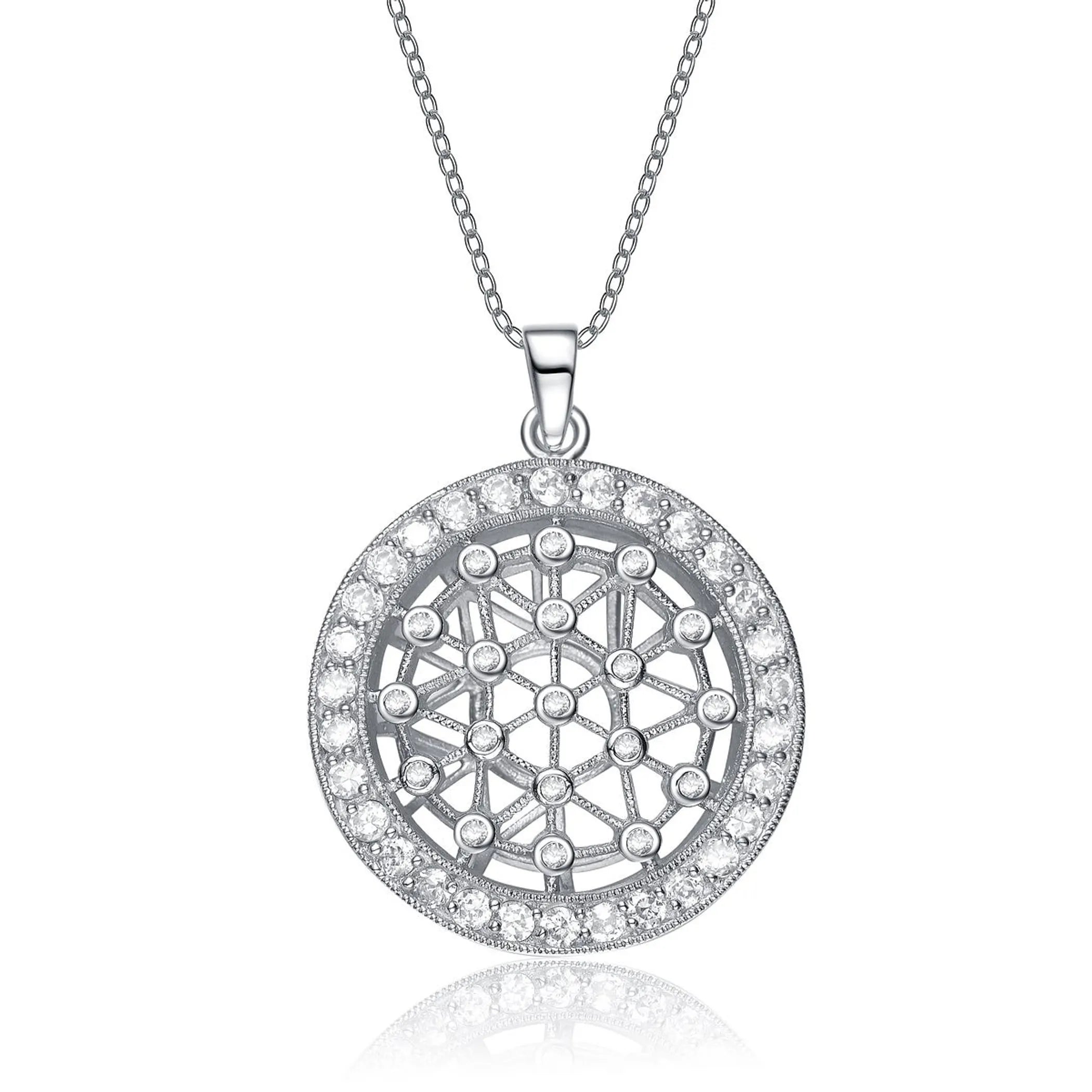 Collette Z Sterling Silver Cubic Zirconia Intricate laser work and White Cubic Zirconia Pendant