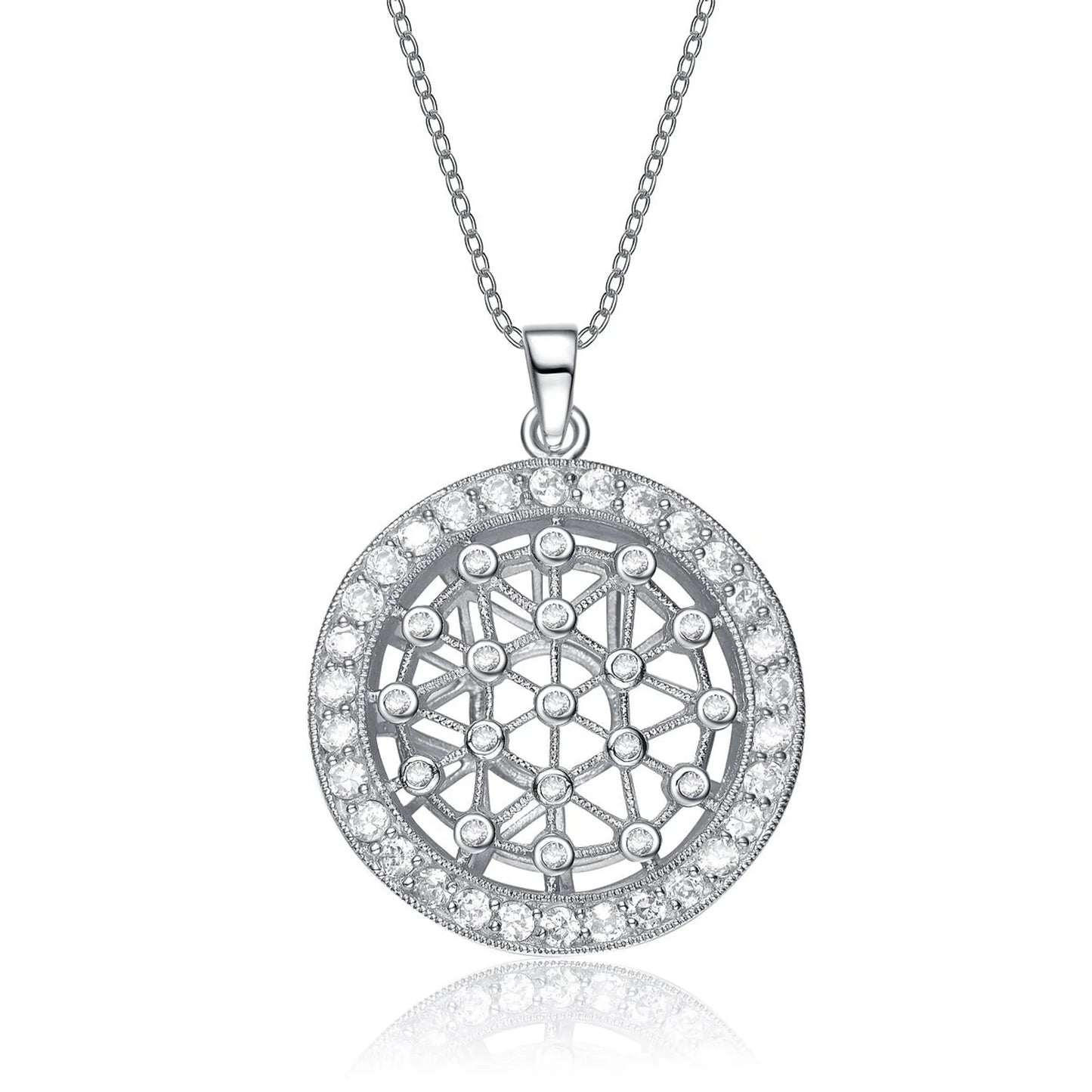 Collette Z Sterling Silver Cubic Zirconia Intricate laser work and White Cubic Zirconia Pendant