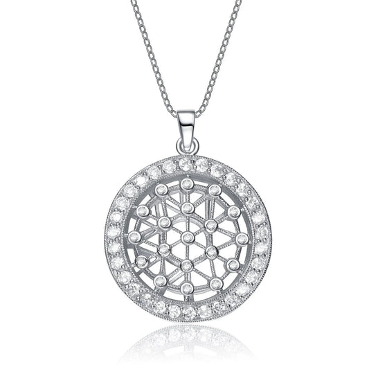 Collette Z Sterling Silver Cubic Zirconia Intricate laser work and White Cubic Zirconia Pendant
