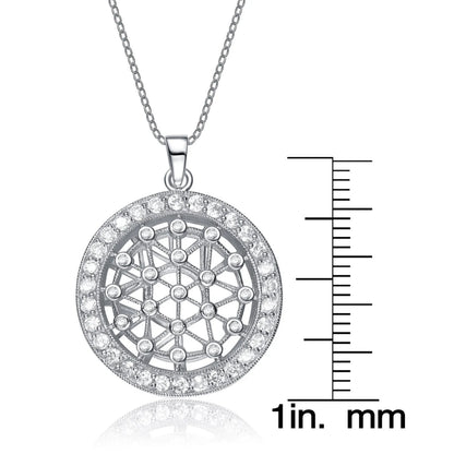 Collette Z Sterling Silver Cubic Zirconia Intricate laser work and White Cubic Zirconia Pendant