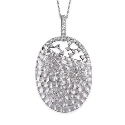 Collete Z Cubic Zirconia Sterling Silver Rhodium Plated Hammered Oval Shape Pendant