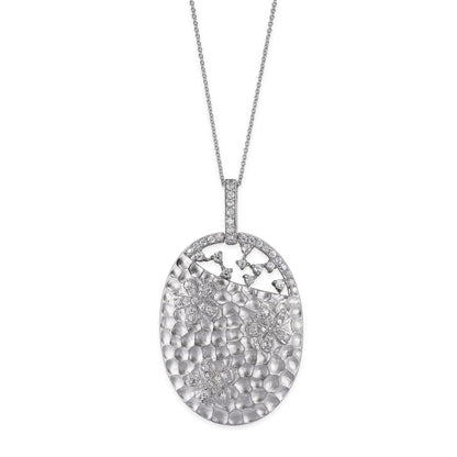 Collete Z Cubic Zirconia Sterling Silver Rhodium Plated Hammered Oval Shape Pendant