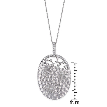 Collete Z Cubic Zirconia Sterling Silver Rhodium Plated Hammered Oval Shape Pendant