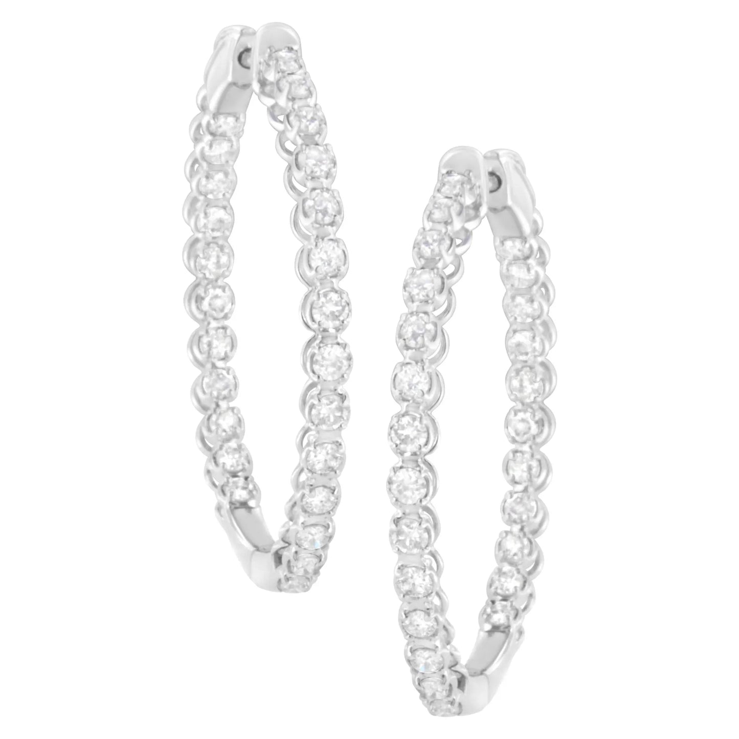 14K White Gold 2 cttw Diamond Hoop Earrings (I-J Clarity, I1-I2 Color)