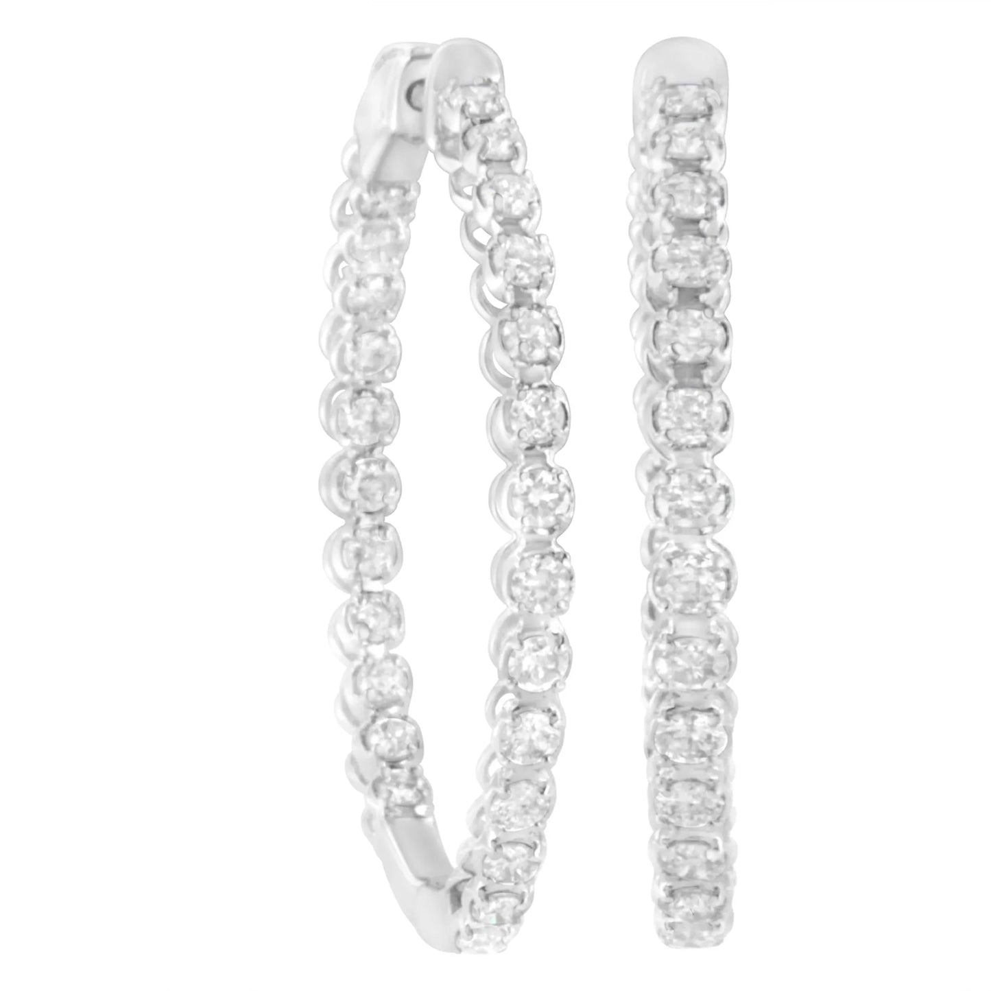 14K White Gold 2 cttw Diamond Hoop Earrings (I-J Clarity, I1-I2 Color)